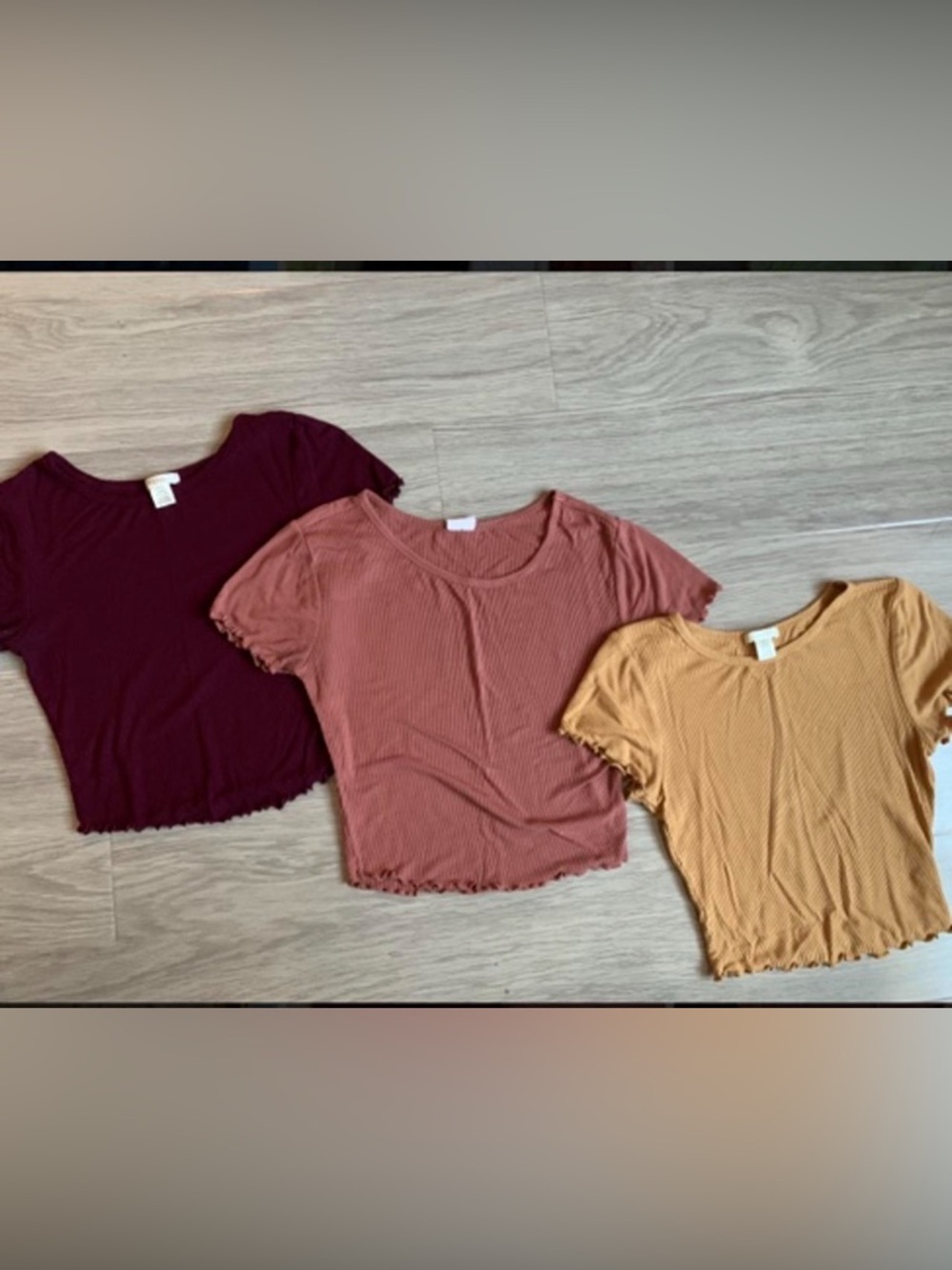 Bundle of 3 Short Sleeve Crop Top - Burgundy, Rust, Mustard